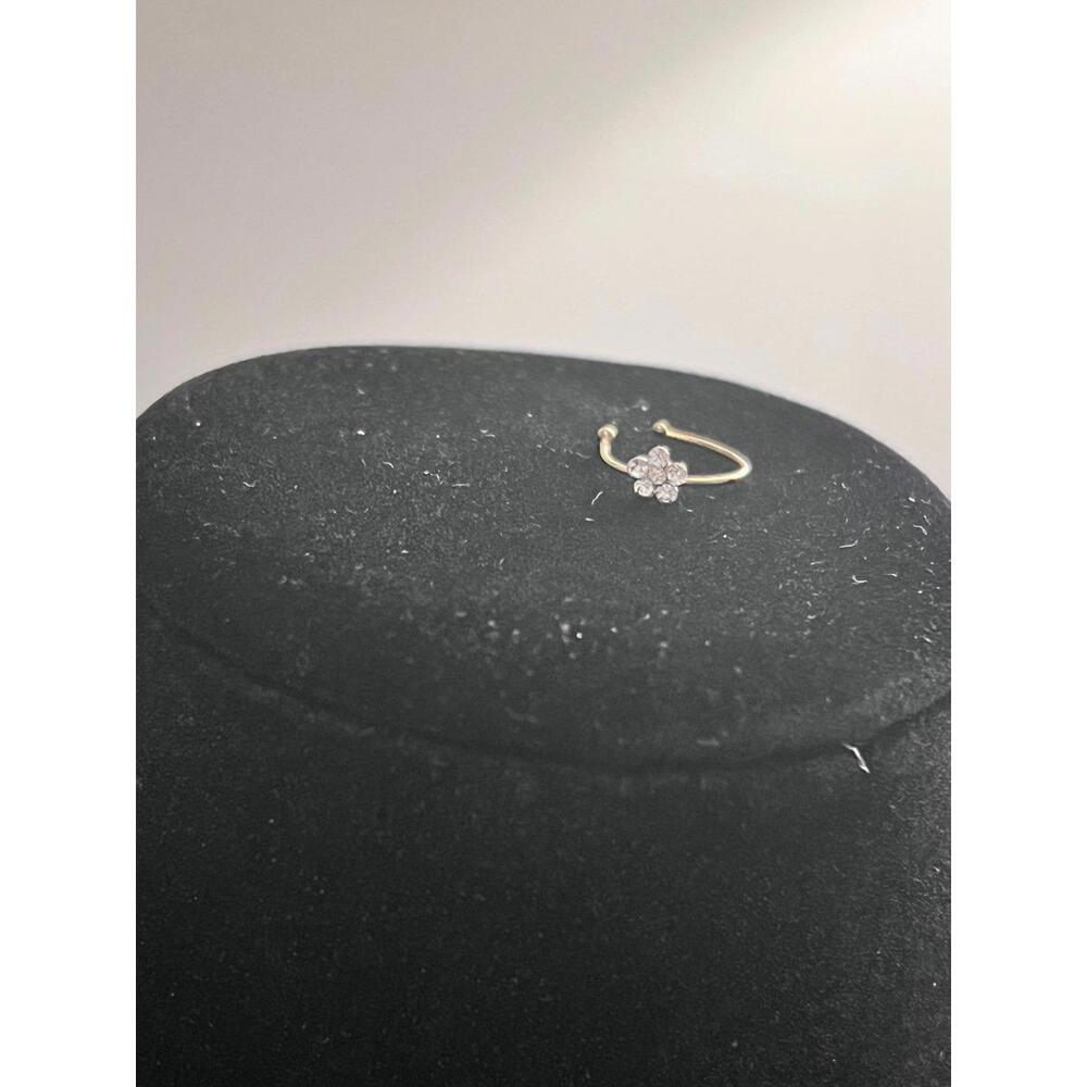 Faux Nose Ring, Crystal & Gold Floral Nose Hoop, Helix Tragus Faux Ring *NEW* - Picture 3 of 8